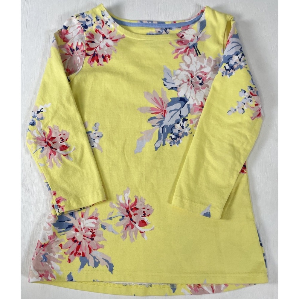 WOMENS JOULES 3/4 SLEEVE TOP BLOUSE YELLOW FLORAL PRINT US size 6 Thick Cotton - Picture 4 of 15